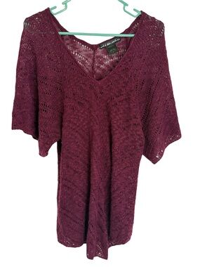 3/$20 United States Sweaters Open-Knit V-Neck Sweater in Wine